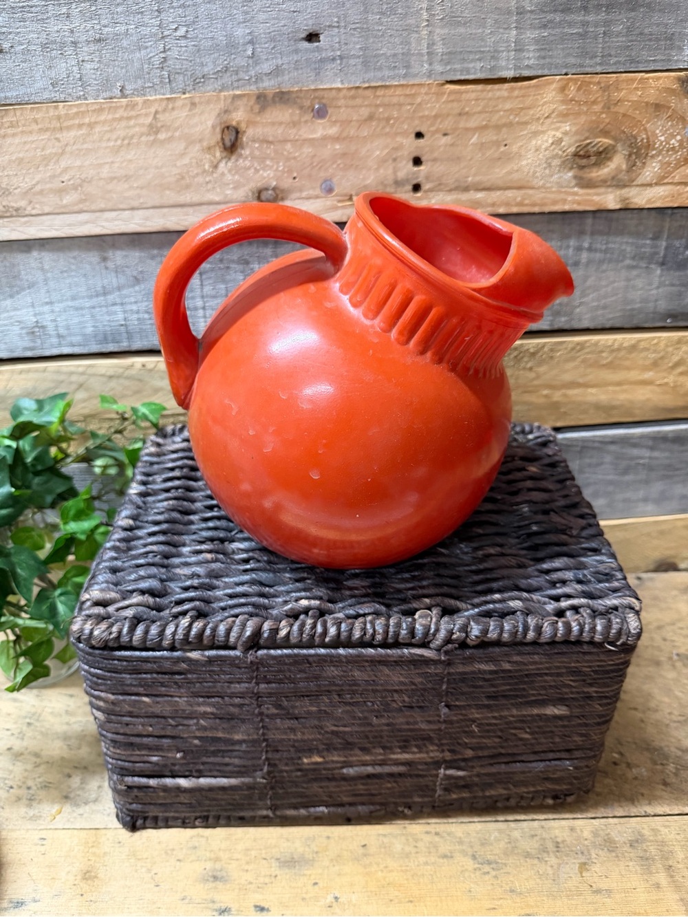 Vintage Round Bright Orange Ceramic Tilt Pitcher